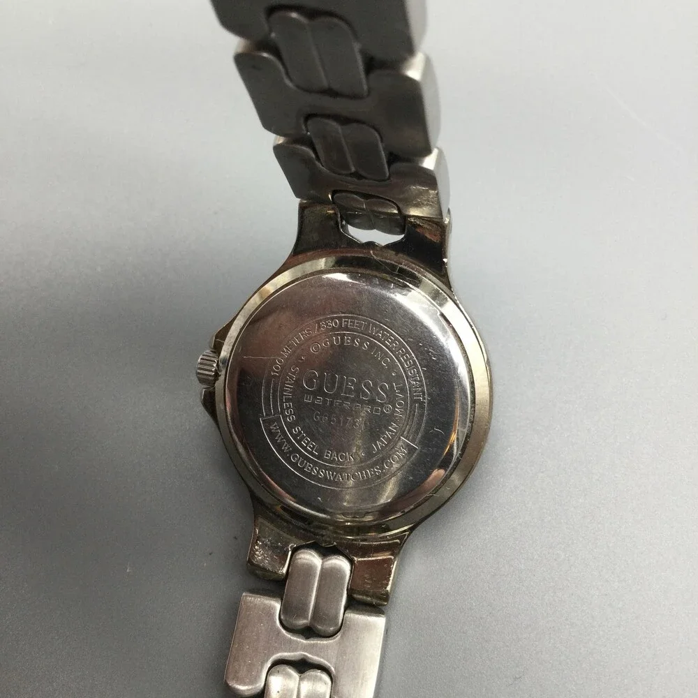 Vintage Guess Womens Watch 25mm Silver Tone Black Dial Date New Battery 6.5